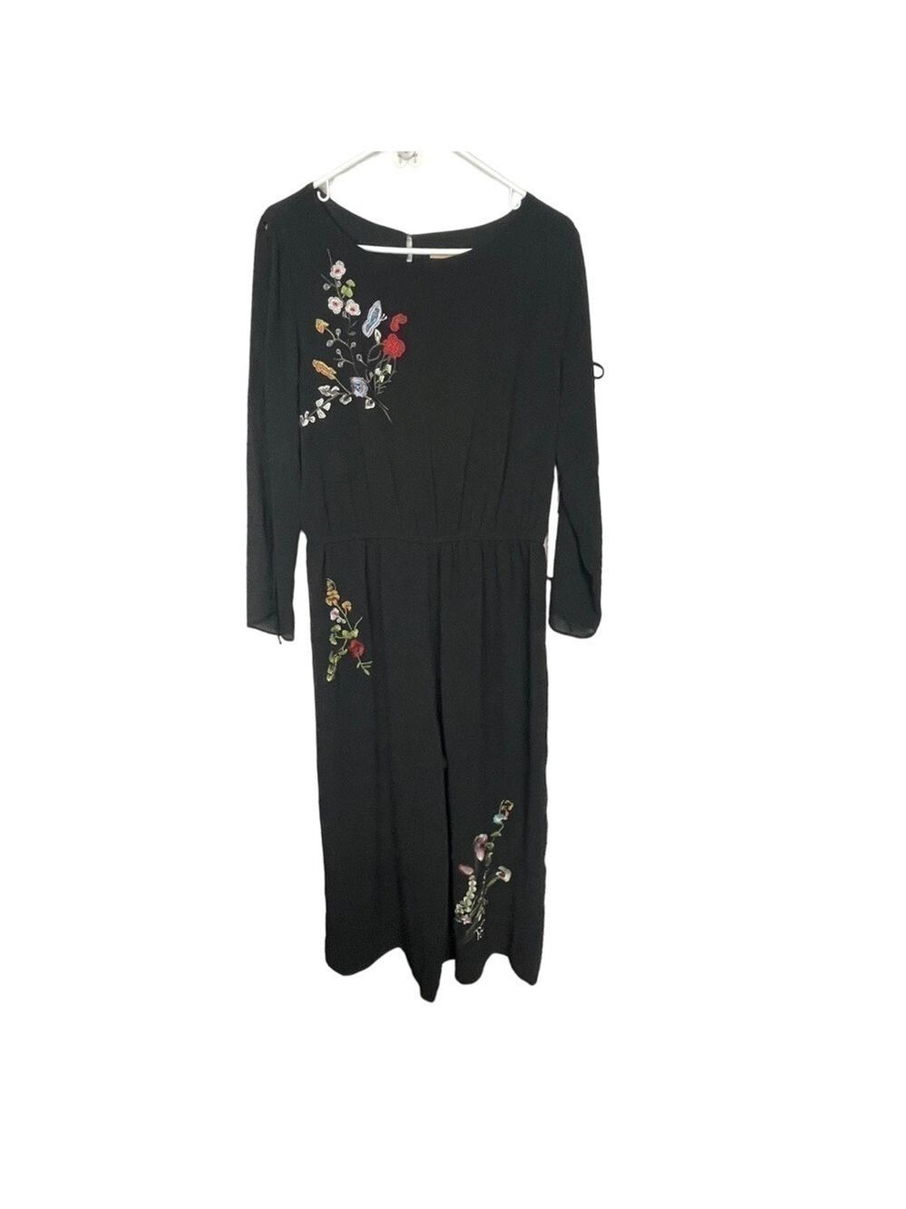 Gibson Latimer Black Floral Embroidery Wide Leg Jumpsuit Large